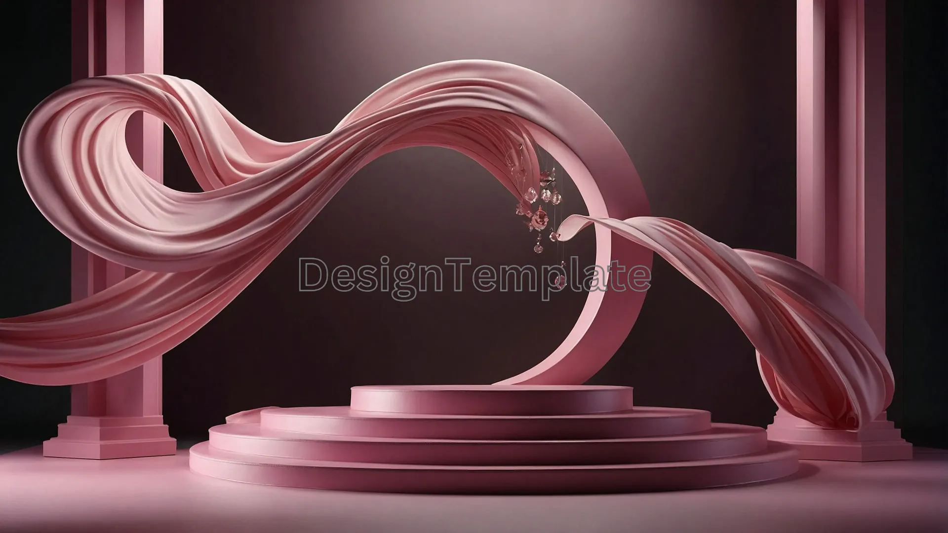 Elegant 3D Podium and Flowing Pink Cloth Background image